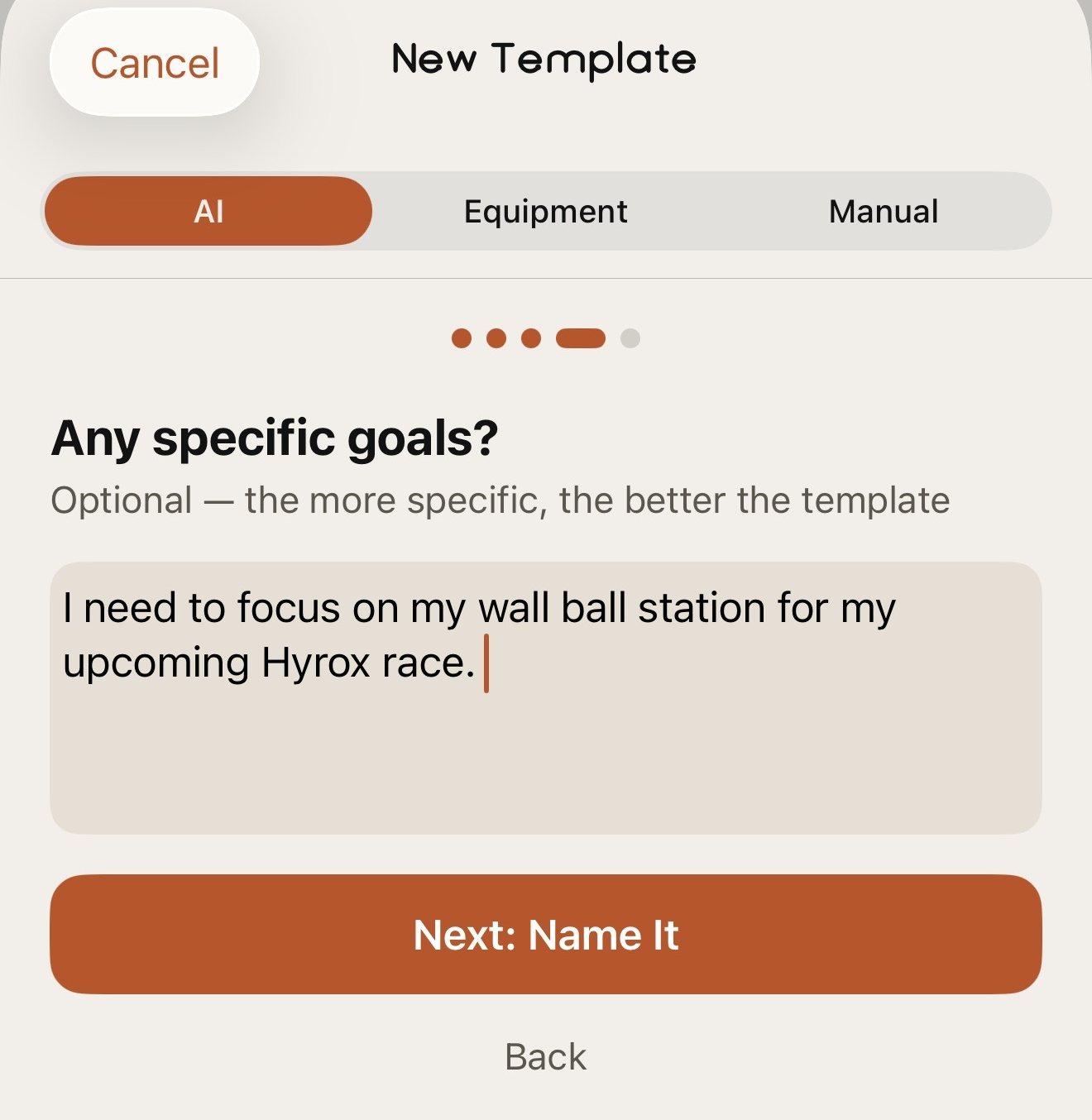 Entering a specific goal: focus on the wall ball station for an upcoming Hyrox race