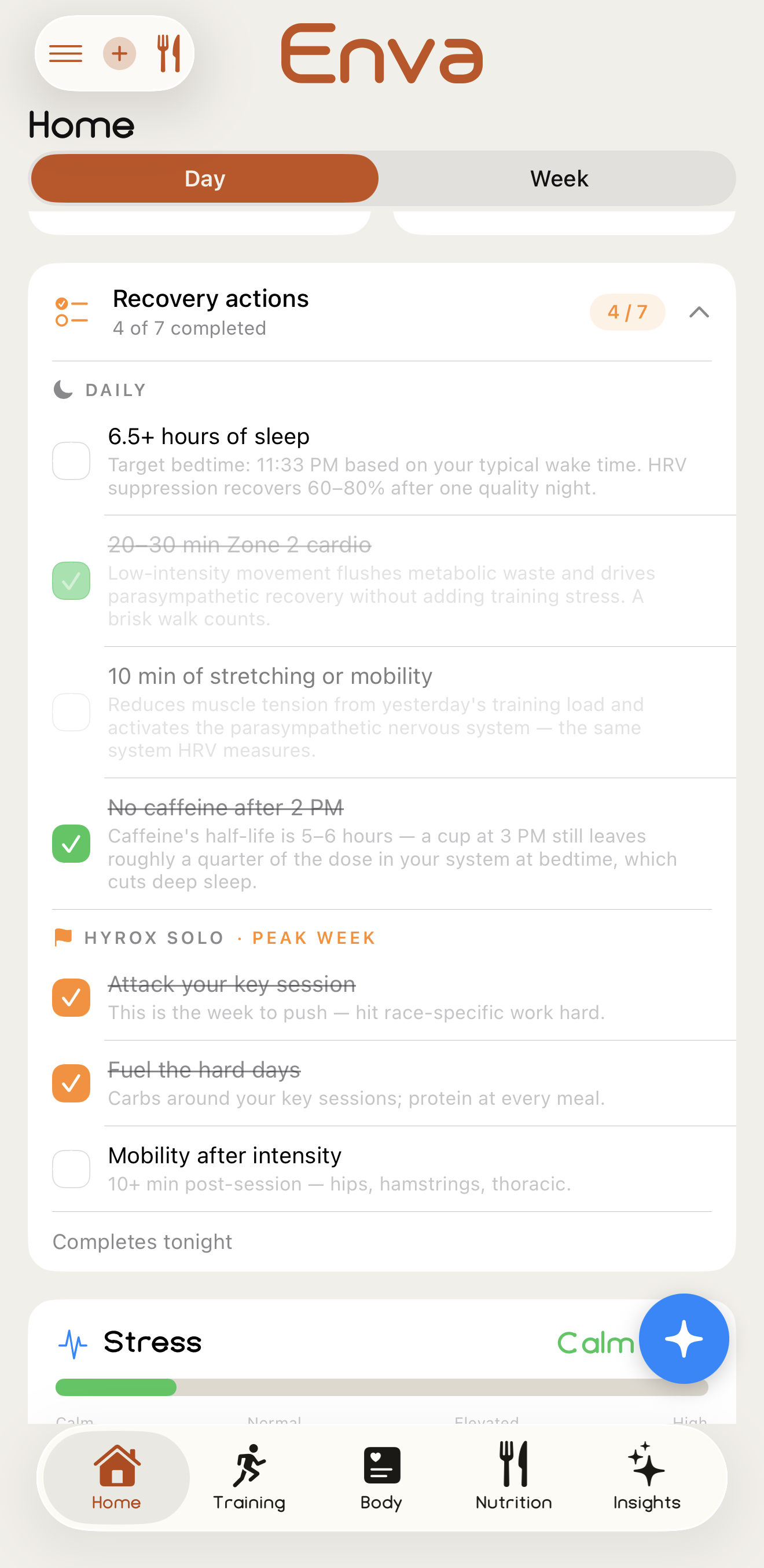 Enva recovery actions screen