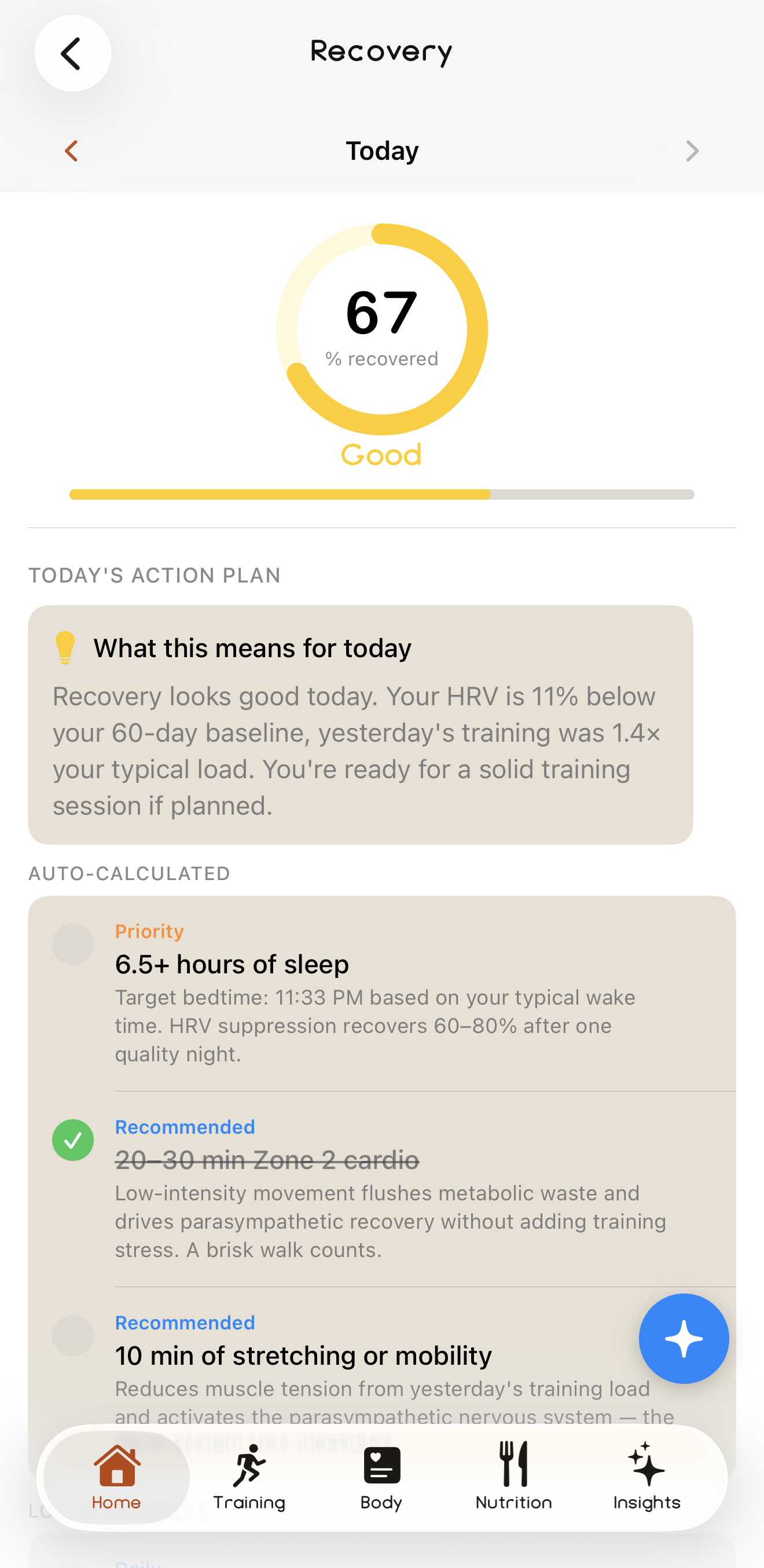 Enva sleep and recovery screen