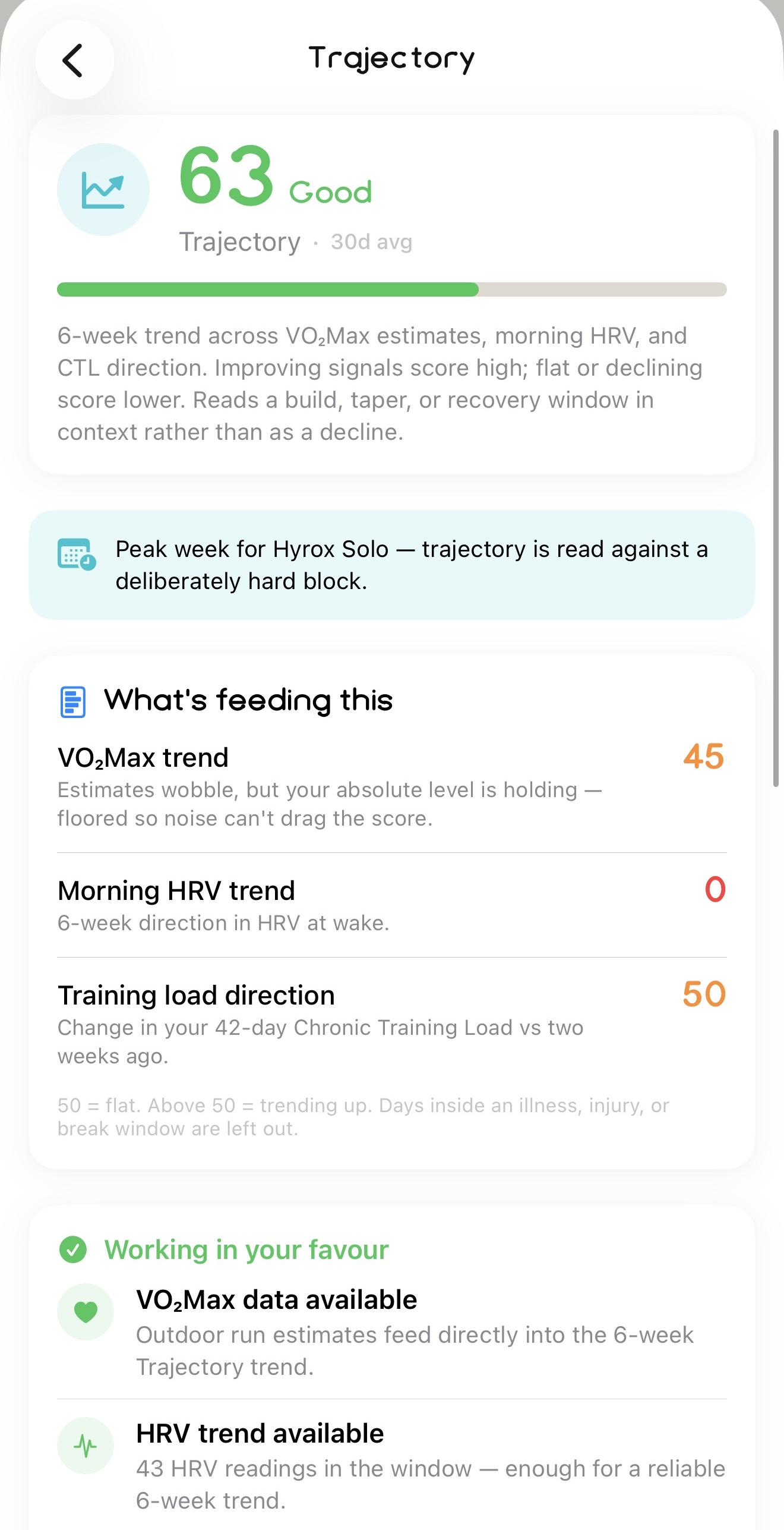 Trajectory detail screen